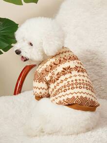 PETSIN 1件宠物猫狗通用时尚经典公平岛图案印花可爱双面弹力毛绒舒适保暖狗狗圆领卫衣 - 彩色 - 查看 5