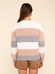 Coeurva Runder Drop Shoulder Drop Shoulder Pullover mit Farbblock Patches - Altrosa - Übersicht 5