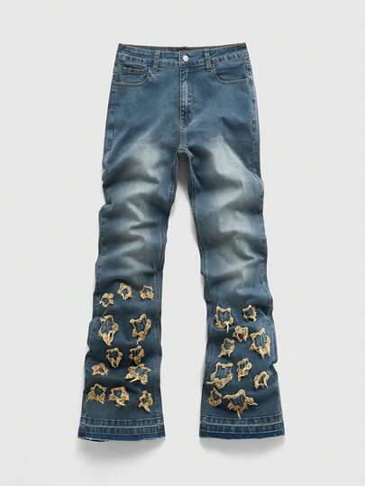 Street Life Jeans en denim bleu vintage lavé avec patch brodé en forme d'étoile