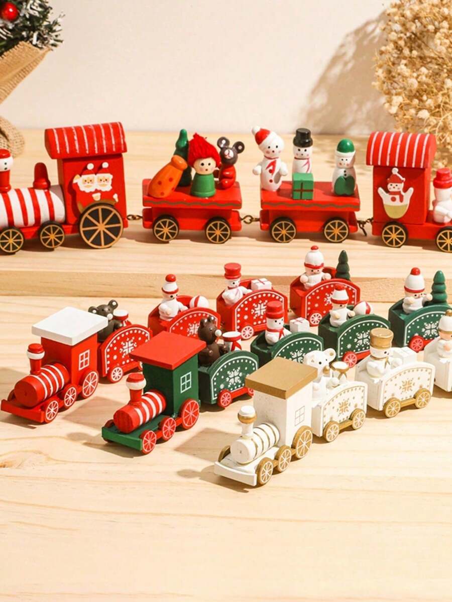 1Pc Christmas Four-Section Wooden Train Ornament, Xmas Party Gifts, Cute Window Garden Tabletop Wooden Christmas Decoration Gift,Christmas Party Decoration Ornaments Home Room Table Decor,Merry Christmas Decoration Pendant,Christmas
