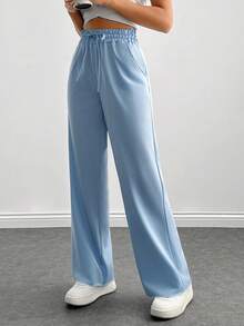 EURMUSE Drawstring Waist Slant Pocket Spring Clothes Sweatpants - Blue - View 4
