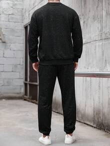 Manfinity Homme Men's Casual Crew Neck Long Sleeve Sweatshirt And Pants Set Men White Sweatsuit Set 2 Pieces Sweatsuit Set Men Men 2 Pieces Outfit White White Sweat Set Men 2 Pieces Set Men White - Black - View 2