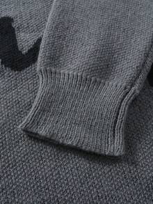 Manfinity EMRG 男士字母图案圆领长袖套头毛衣，秋冬 - 深灰色 - 查看 5