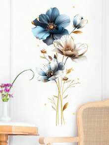 1pc 3D Flower Wall Sticker, Floral Living Room Bedroom Wall Decoration, Home Decor Wallpaper, Art Flower Decal - Black - View 9