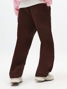 SUMWON Straight Fit Brown Sweatpants With Minimal Logo Branding For Casual Winter Comfort Plain - Black - View 2