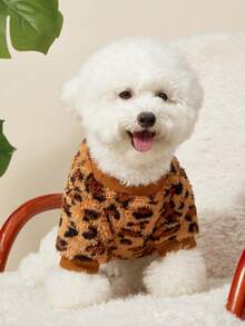 PETSIN 1pc Pet Cat Dog Universal Brown Leopard Pattern Printed Fashion Classic Cute Double Sided Elastic Plush Comfortable Warm Dog Round Neck Sweatshirt - Multicolor - View 3