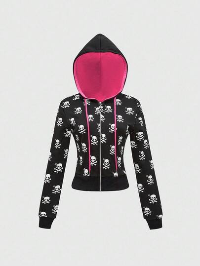 J-Fashion Felpa aderente da donna con stampa scheletro e colori a contrasto, stile Ognissanti GAL