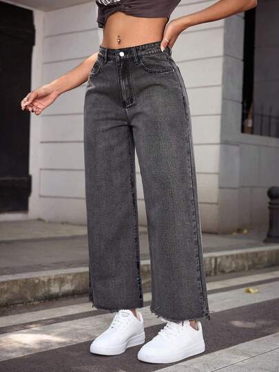 Jeanoix 正面按扣多口袋简约牛仔裤，日常休闲穿着