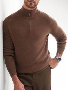 Manfinity Homme Men's Casual Solid Color Stand Collar Sweater, Autumn/Winter, Long Sleeve Top