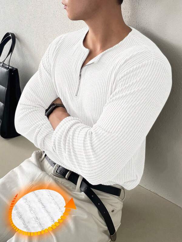 DAZY Camiseta de forro polar con media cremallera de unicolor para hombre, otoño/invierno