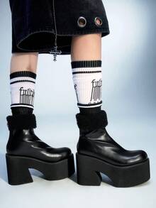 Sugerpunk Women's Fashion Back Zipper Thick Sole Elastic Faux Fur Collar Ankle Boots For Christmas - Black - View 7