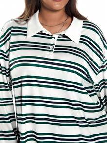 Solavibe 大码女式条纹Polo领落肩卫衣