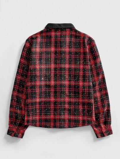 Street Life Men's Autumn Fashionable Plaid Sequin Decorated Shacket