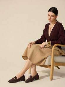 CUCCOO BASICS 女士时尚金属扣低跟乐福鞋 - 咖啡棕 - 查看 8