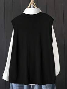 Áo khoác cardigan không tay thêu hoa cỡ lớn, thường ngày mùa thu - màu đen - Xem 2