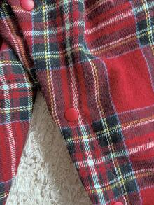 SHEIN 女婴休闲格子蝴蝶结装饰连体裤，秋季 - 酒紅色 - 查看 6