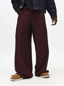 SUMWON Baggy Fit Pull On Wide Leg Casual Pants With Drawstring Waist For Comfortable Everyday Wear - Coffee Brown - View 1