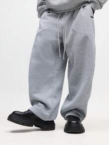 SUMWON 加厚运动裤 阔腿抽绳抓绒慢跑裤 冬季舒适休闲裤 纯色 - 灰色 - 查看 4