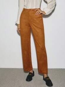 ATUI Studio Women's Autumn Vintage Casual Simple Western Bohemian Suede Cigarette Pants,Fall Clothes For Women,Business Casual Woman - Brown - View 4