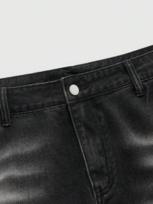 ROMWE MEN Street Life Men's Embroidered Denim Jeans, Suitable For Everyday Wear, Spring/Summer - Black - View 5