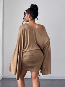 Maweii فستان ضيق أنيق بكتف غير متماثل، مقاس كبير، أنيق وعملي