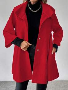 EMERY ROSE Áo khoác nữ tay raglan cổ cao cài nút đơn giản, màu trơn, mặc đi làm và đi chơi, thời trang thu đông - Đỏ - Xem 4