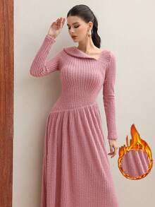 Modelyn Pink Party Elegant Asymmetrical Shoulder Long Sleeve Dress For Women - Pink - View 1
