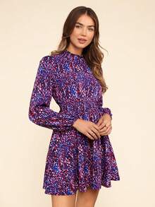 Coeurva Women's Lantern Sleeve Printed Dress - Multicolor - View 7