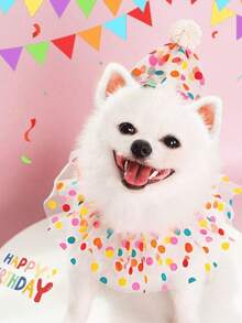 Zazumi 1pc Adjustable Pet Birthday Party Hat - Adorable Pom-Pom & Colorful, Soft Fabric, Suitable For Small Dogs, Cats And Rabbits, Dog Birthday Party Supplies - Multicolor - View 3
