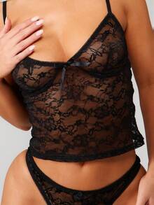 MISSGUIDED Conjunto de sujetador y pantalón de encaje con estampado floral, colección de lencería - Negro - Ver 4