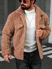 Manfinity CasualCool Manfinity Homme Veste en flanelle polaire à boutons et rabat avant - Tabac - Voir 5