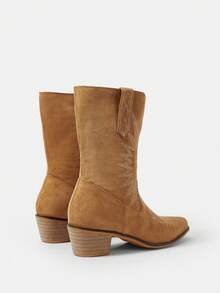 Styleloop 女士时尚刺绣侧拉链尖头坡跟西部靴，完美搭配迷你裙、连衣裙，适合圣诞派对、西部风格、波西米亚音乐节等场合。 - 棕色 - 查看 4