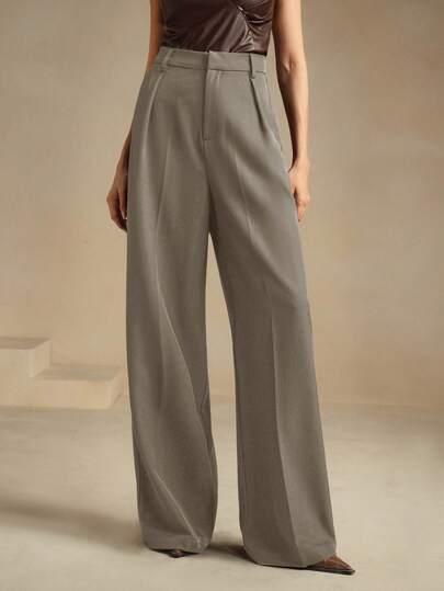 Anewsta Women's Pleated Casual Straight-Leg High-Waisted Pants