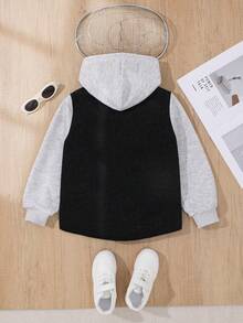 1pc Tween Boy Denim Patchwork Comfortable Casual Coat,Black Autumn Back-To-School School Versatile Jacket For Outdoor Play,Travel,Spring & All Season - Black - View 2
