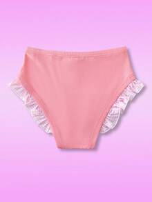Ruffled Plaid Patchwork Cute Sweet Campus Style Triangular Panties For Teen Girls, Pink - Pink - View 2