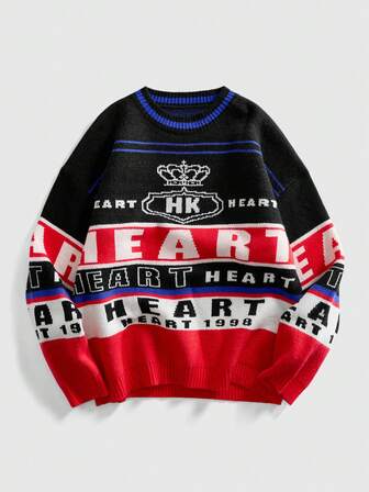 Street Life Men's Crew Neck Contrast Color Racing Style Knit Sweater,