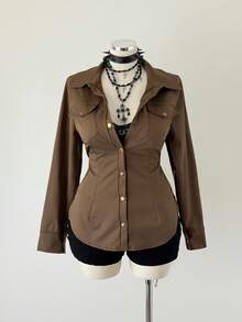 Sunspun Modisches Slim Fit Langarm Casual Utility Goth Große Größen Damenhemd