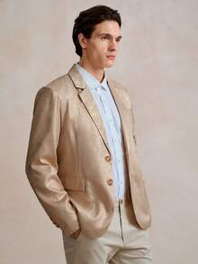 Manfinity CityGents Men's Fashionable Commuter Metallic Suit Jacket Men Casual Champagne Outfits Beige Suit For Men