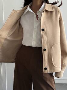 DAZY Women's Casual Loose Fit Turndown Collar Jacket, Autumn/Winter Women Coats - Khaki - View 6