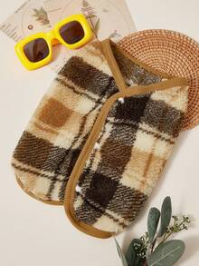 PETSIN 1 Stück Haustier Katze Hund Universal Mode Khaki Klassisch Retro Kariertes Muster Beidseitig Elastisch Plüsch Bequem und Warm Offener Knopf Hund Ärmellos Jacke - Verschiedenfarbig - Übersicht 2