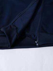 Sparklyn 3pcs/Set Teen GirlCasual Outfit, Including Hooded Zip-Up Sweatshirt With Horse Print, White Tank Top, And Elastic Waist Straight Leg Pants, Autumn - Navy Blue - View 5