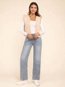 Coeurva Áo khoác nữ không tay đơn giản thời trang thường ngày, mùa đông - Màu be - Xem 4