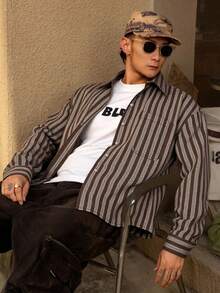 DAZY Braun gestreiftes Herrenhemd, Herbst