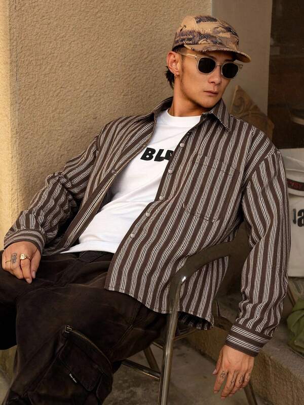 DAZY Braun gestreiftes Herrenhemd, Herbst