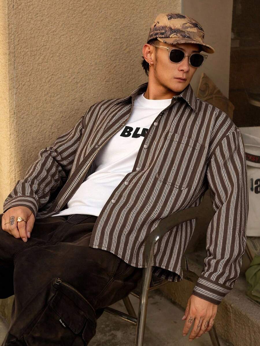 DAZY Braun gestreiftes Herrenhemd, Herbst