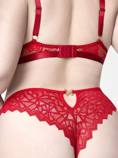 ROMWE Avant 1 قطعة سروال داخلي شفاف مزين بالدانتيل والفراشة المعدنية للمقاسات الكبيرة