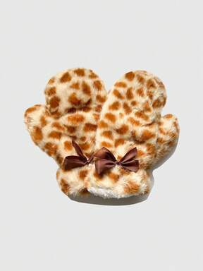 Fairycore Y2K Cute Deer Pattern Faux Fur Gloves Double-Layer Bowknot Gloves Women's Winter Fashion Gloves