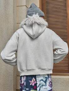 AXEPEAK Men's Fashionable Detachable Fur Collar Hoodie, Autumn/Winter - Apricot - View 3