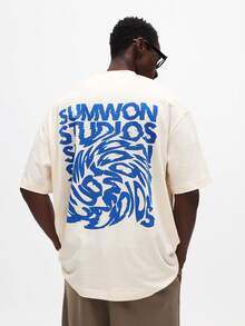 SUMWON Regular Fit Crew Neck Short Sleeve Tee With Large Back Graphic Print And Small Front Logo Detail - Apricot - View 4