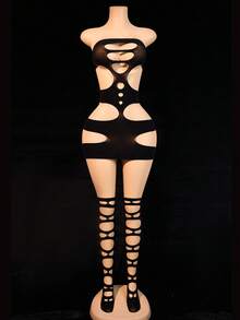 3pcs Women's Mature Hollow-Out Sexy Lingerie Set - Black - View 6